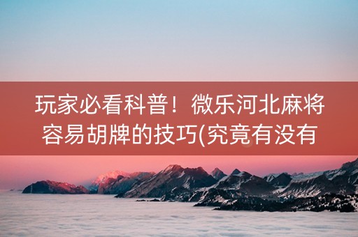 玩家必看科普！微乐河北麻将容易胡牌的技巧(究竟有没有挂)