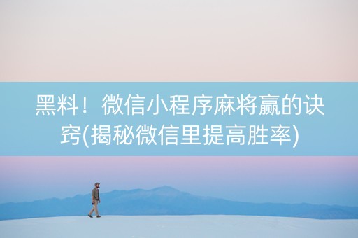黑料！微信小程序麻将赢的诀窍(揭秘微信里提高胜率)