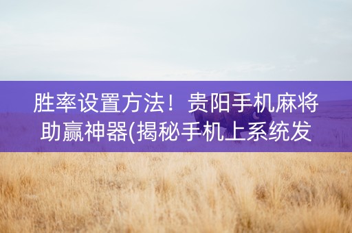 胜率设置方法！贵阳手机麻将助赢神器(揭秘手机上系统发好牌)
