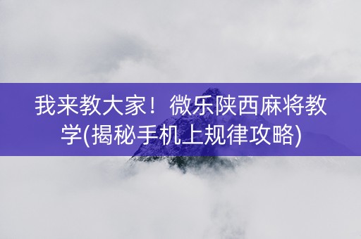 我来教大家！微乐陕西麻将教学(揭秘手机上规律攻略)