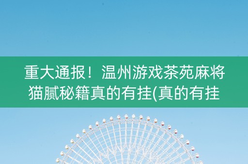 重大通报！温州游戏茶苑麻将猫腻秘籍真的有挂(真的有挂确实有挂)