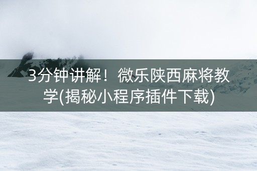 3分钟讲解！微乐陕西麻将教学(揭秘小程序插件下载)