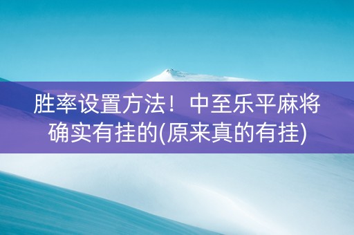 胜率设置方法！中至乐平麻将确实有挂的(原来真的有挂)