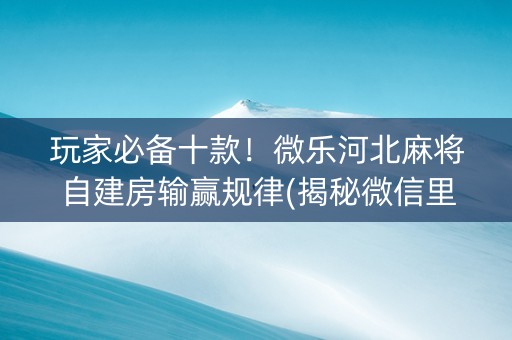 玩家必备十款！微乐河北麻将自建房输赢规律(揭秘微信里提高赢的概率)