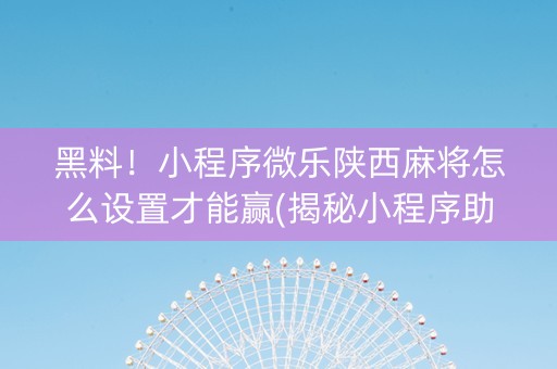 黑料！小程序微乐陕西麻将怎么设置才能赢(揭秘小程序助手软件)