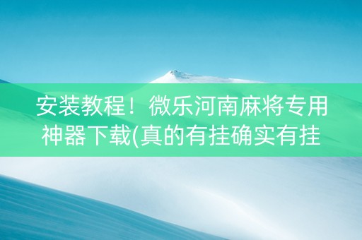 安装教程！微乐河南麻将专用神器下载(真的有挂确实有挂)