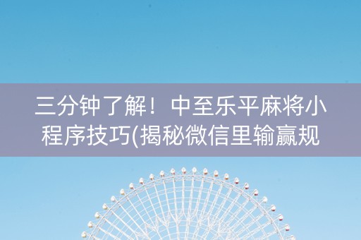 三分钟了解！中至乐平麻将小程序技巧(揭秘微信里输赢规律)