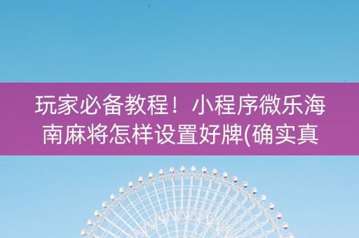 玩家必备教程！小程序微乐海南麻将怎样设置好牌(确实真的有挂)