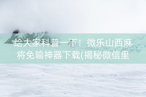 给大家科普一下！微乐山西麻将免输神器下载(揭秘微信里插件免费)