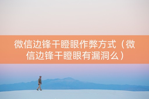 微信边锋干瞪眼作弊方式（微信边锋干瞪眼有漏洞么）