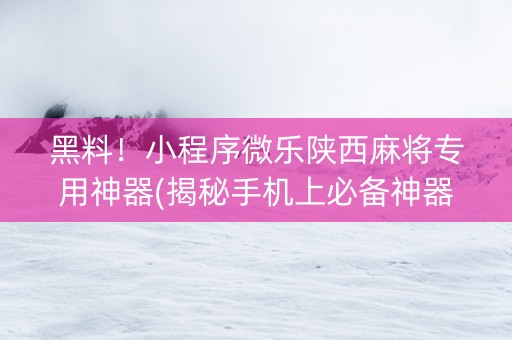 黑料！小程序微乐陕西麻将专用神器(揭秘手机上必备神器)