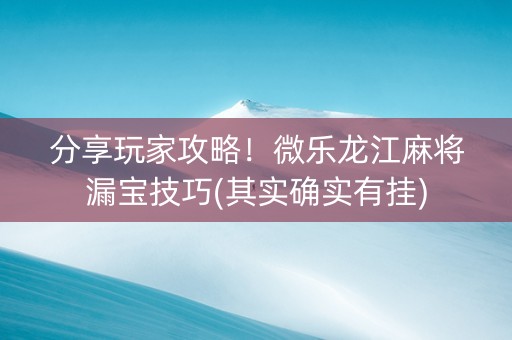 分享玩家攻略！微乐龙江麻将漏宝技巧(其实确实有挂)