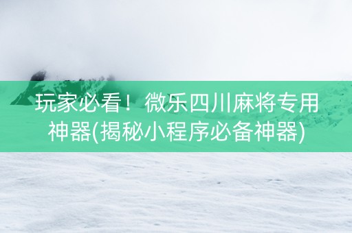 玩家必看！微乐四川麻将专用神器(揭秘小程序必备神器)