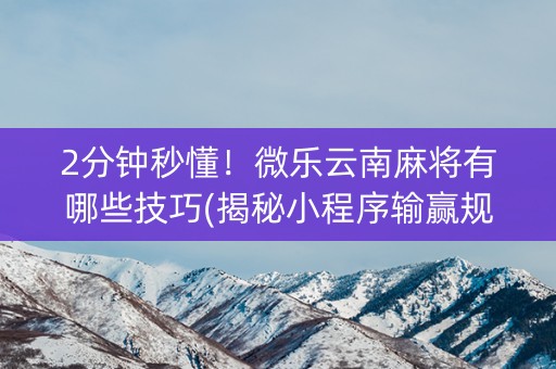 2分钟秒懂！微乐云南麻将有哪些技巧(揭秘小程序输赢规律)