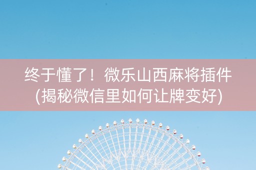 终于懂了！微乐山西麻将插件(揭秘微信里如何让牌变好)