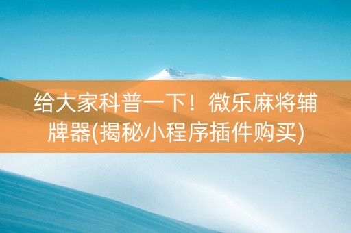 给大家科普一下！微乐麻将辅牌器(揭秘小程序插件购买)