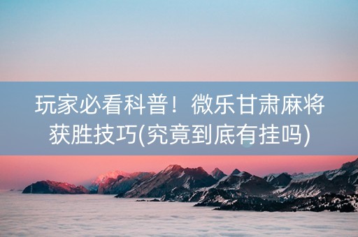 玩家必看科普！微乐甘肃麻将获胜技巧(究竟到底有挂吗)