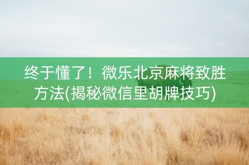 终于懂了！微乐北京麻将致胜方法(揭秘微信里胡牌技巧)