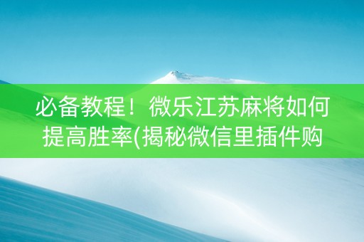 必备教程！微乐江苏麻将如何提高胜率(揭秘微信里插件购买)