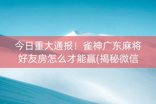 今日重大通报！雀神广东麻将好友房怎么才能赢(揭秘微信里确实有猫腻)