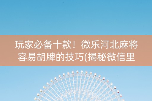 玩家必备十款！微乐河北麻将容易胡牌的技巧(揭秘微信里最新神器下载)