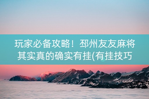 玩家必备攻略！邳州友友麻将其实真的确实有挂(有挂技巧辅助器)
