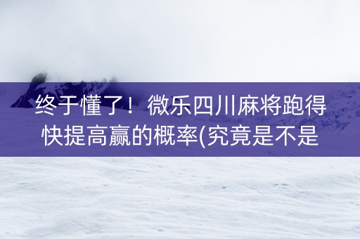 终于懂了！微乐四川麻将跑得快提高赢的概率(究竟是不是有挂)