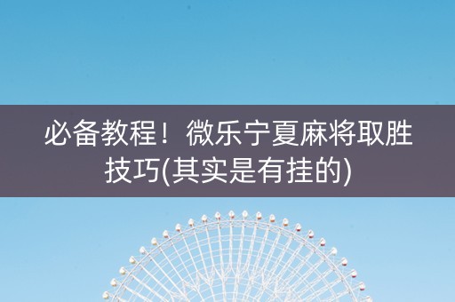 必备教程！微乐宁夏麻将取胜技巧(其实是有挂的)