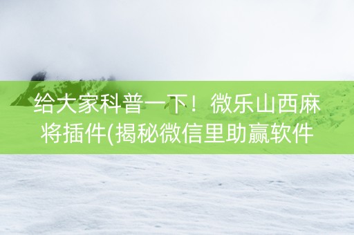 给大家科普一下！微乐山西麻将插件(揭秘微信里助赢软件)