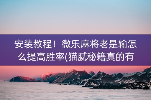 安装教程！微乐麻将老是输怎么提高胜率(猫腻秘籍真的有挂)