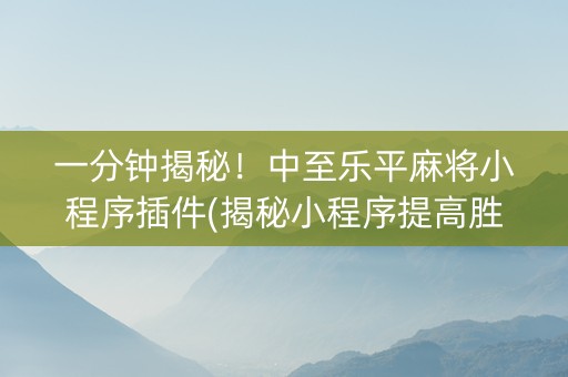 一分钟揭秘！中至乐平麻将小程序插件(揭秘小程序提高胜率)