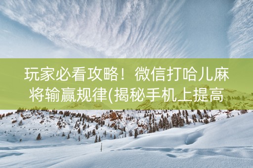 玩家必看攻略！微信打哈儿麻将输赢规律(揭秘手机上提高胜率)