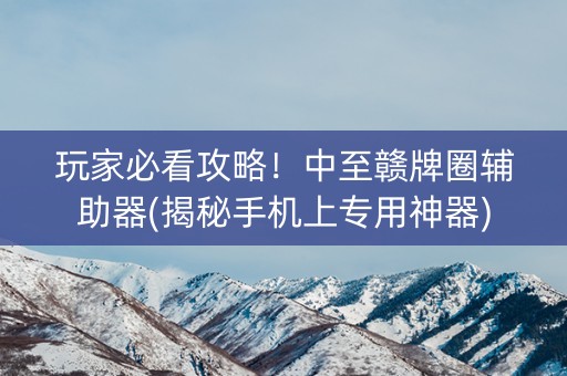 玩家必看攻略！中至赣牌圈辅助器(揭秘手机上专用神器)