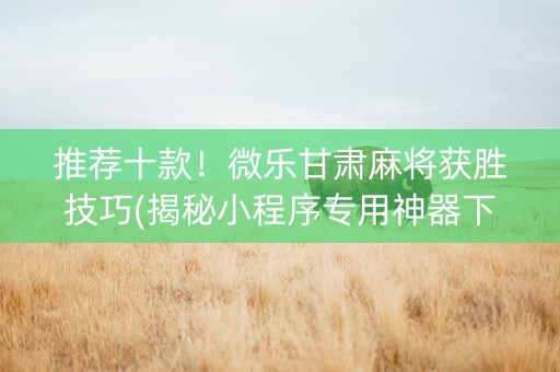推荐十款！微乐甘肃麻将获胜技巧(揭秘小程序专用神器下载)