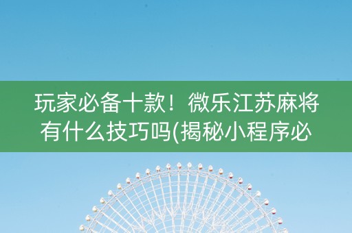 玩家必备十款！微乐江苏麻将有什么技巧吗(揭秘小程序必备神器)