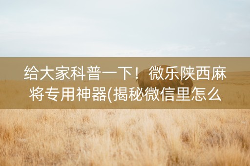 给大家科普一下！微乐陕西麻将专用神器(揭秘微信里怎么容易赢)