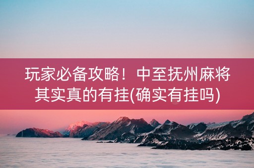玩家必备攻略！中至抚州麻将其实真的有挂(确实有挂吗)