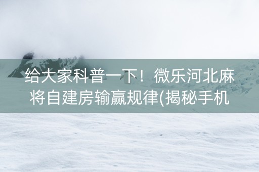 给大家科普一下！微乐河北麻将自建房输赢规律(揭秘手机上提高胜率)