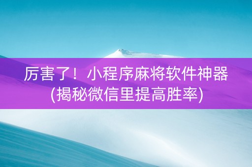 厉害了！小程序麻将软件神器(揭秘微信里提高胜率)