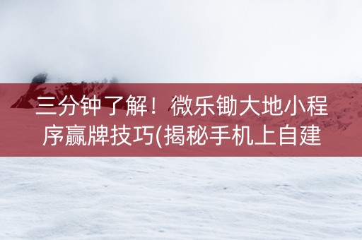 三分钟了解！微乐锄大地小程序赢牌技巧(揭秘手机上自建房怎么赢)