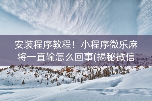 安装程序教程！小程序微乐麻将一直输怎么回事(揭秘微信里提高赢的概率)