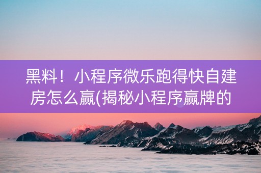 黑料！小程序微乐跑得快自建房怎么赢(揭秘小程序赢牌的技巧)