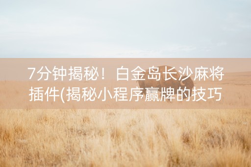 7分钟揭秘！白金岛长沙麻将插件(揭秘小程序赢牌的技巧)
