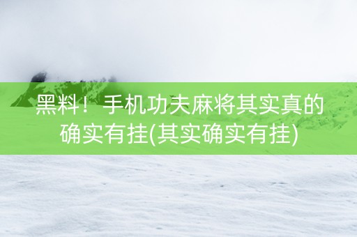 黑料！手机功夫麻将其实真的确实有挂(其实确实有挂)