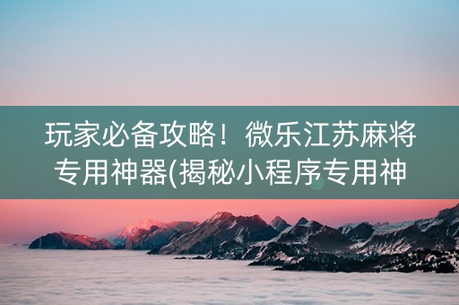 玩家必备攻略！微乐江苏麻将专用神器(揭秘小程序专用神器)