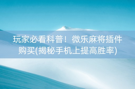 玩家必看科普！微乐麻将插件购买(揭秘手机上提高胜率)