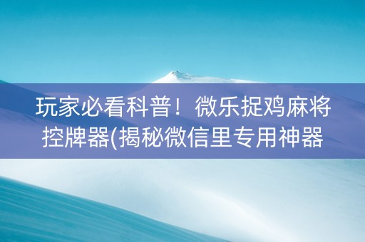 玩家必看科普！微乐捉鸡麻将控牌器(揭秘微信里专用神器下载)
