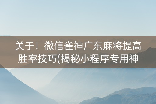 关于！微信雀神广东麻将提高胜率技巧(揭秘小程序专用神器)