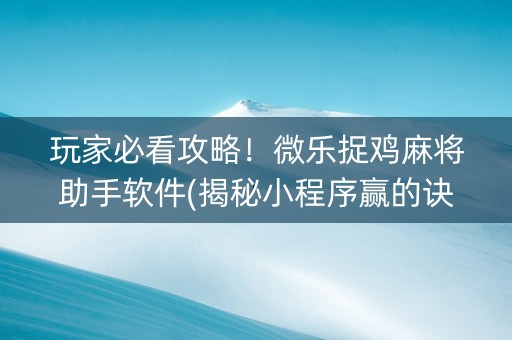 玩家必看攻略！微乐捉鸡麻将助手软件(揭秘小程序赢的诀窍)