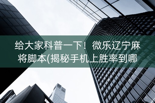 给大家科普一下！微乐辽宁麻将脚本(揭秘手机上胜率到哪调)